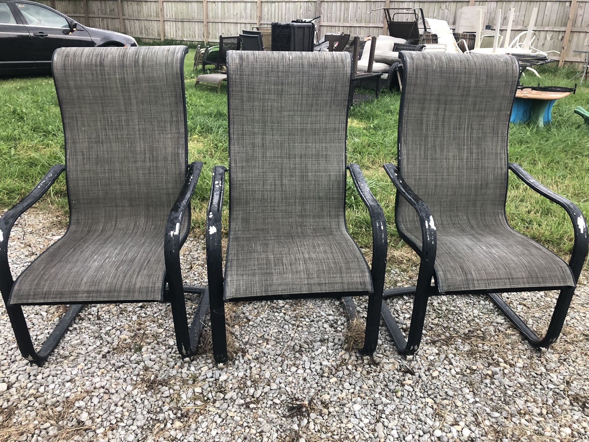 Three Metal & fabric patio chairs