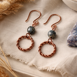 Copper Hoop Gemstone Earrings