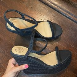 Brand New Missguided, Jute Platform Wedges, Black, Size 38