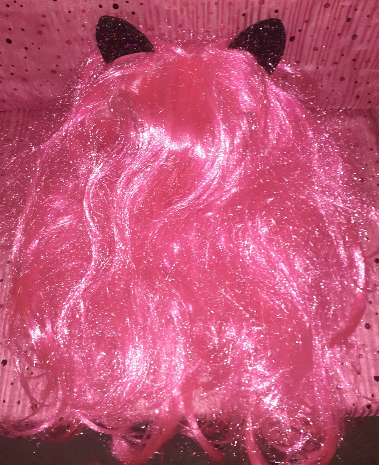 Pink Cat Wig w/Cat Ears & Eyelashes