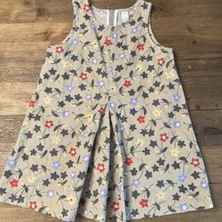 Lands’ End size 4T toddler girl dress vintage style corduroy floral beige blue