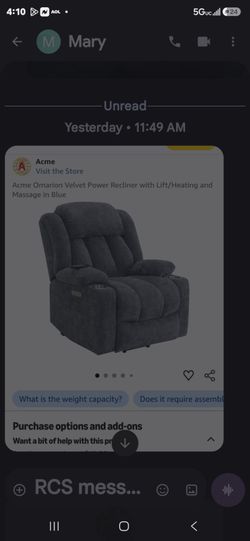 Omarion velvet power recliner