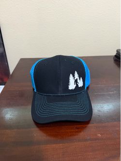 Bigfoot Sasquatch In Trees Baseball Hat Cap Trucker Hat Blue And Black
