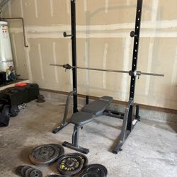 Squat Rack with Bench and 200+ lbs of Weight