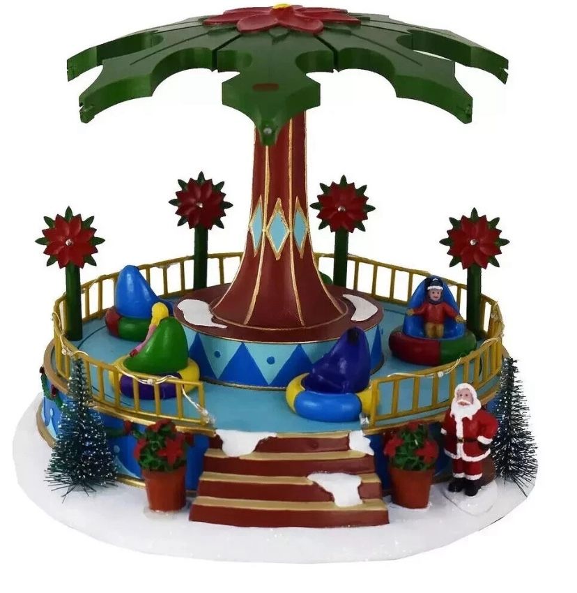 NIB St. Nicholas Square Christmas Village Amusement Park Lights Music & Motion