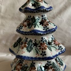 Handmade Polish Boleslawiec Holiday Christmas Tree Luminary Holiday Home Decor