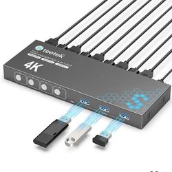 USB 3.0 HDMI KVM Switch 1 Monitors 4 Computers, 4K@60Hz KVM Switches for 4 Computers Sharing Monitor Keyboard Mouse Hard Drives Printer, with EDID Ada