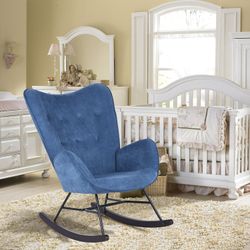 Homy Casa EPPING Rocking Chair Blue Fabric for Living Room, Bedroom, Office Open Box