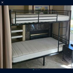 Bunk Bed, Fully Set Up, With 2 New Mattresses, 2 Mattress Covers, 1 Foam Topper, 2 Sets Of Sheets Barely Used Twin Mattress Set
