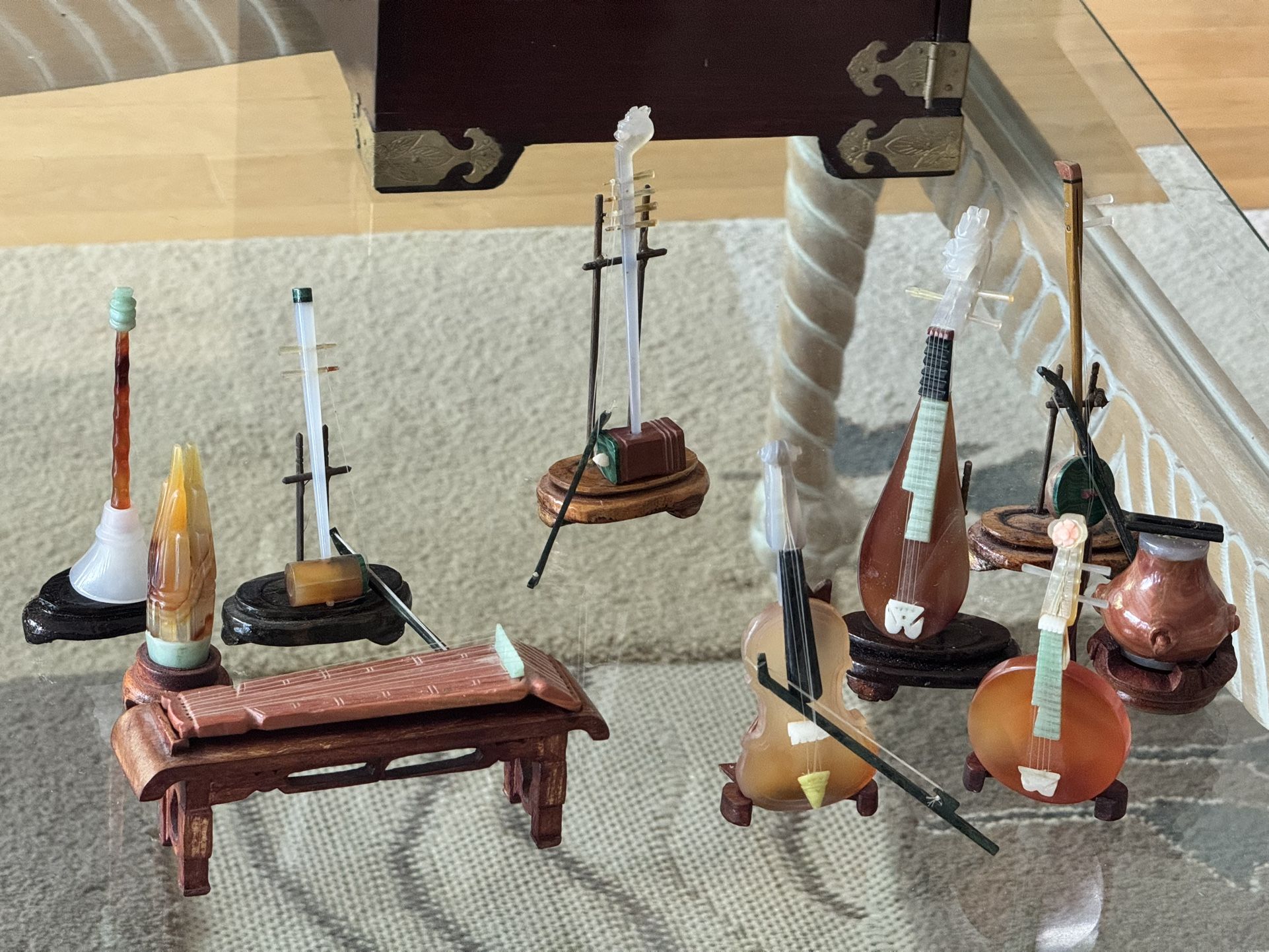 10 Chinese Instrument Miniatures On Stands