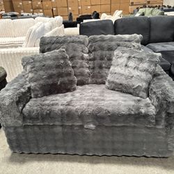 Grey Corduroy Pull-Out Bed Loveseat