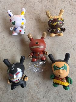 Kidrobot Dunny Lot of 5 Huck Gee Fire Clan Ninja Tilt Burger Batman Bane Robin