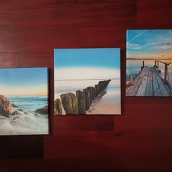 3 Panels Seascape Seashore On The Sunset Modern Wall Of Art Canvas

