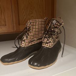 Skerry Top Sider Waterproof Duck Boots Plaid Women's Sz 9 Gum Shoes Rubber