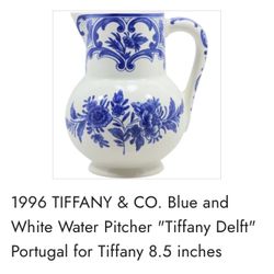 Tiffany Delft Pitcher Jug 