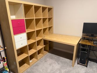 Discontinued IKEA EXPEDIT 5x5 Bookcase with Desk & 2 Drawer Inserts