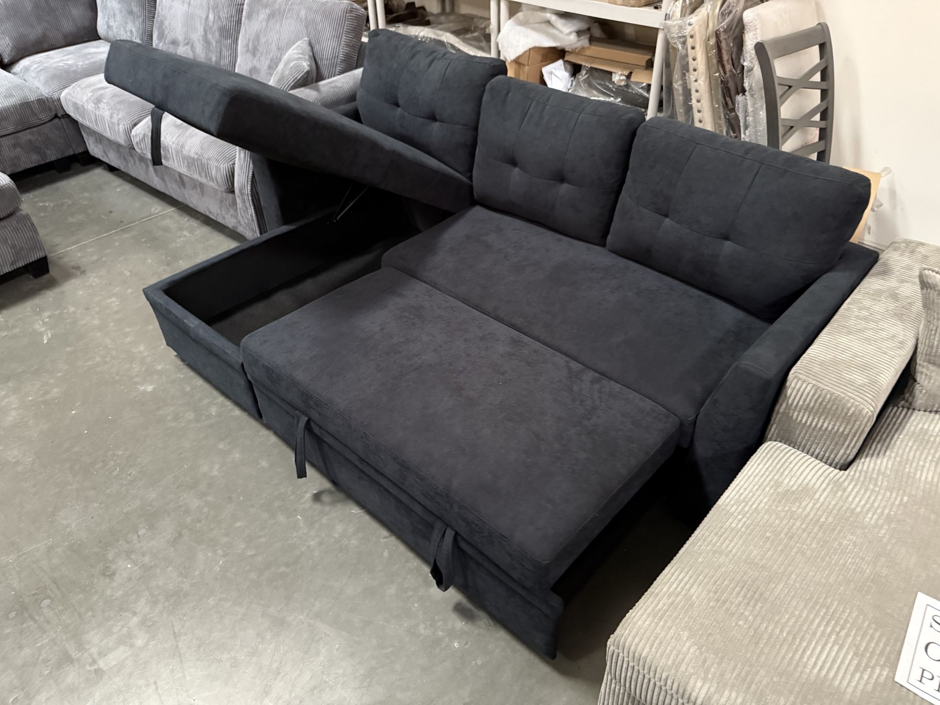 New! Dark blue sectional sofa with pull-out bed, sectional, sofa, couch, Sofabed, sleeper Sofa, Reversible sectional Sofa, Couch, L-Shaped Sofa, Sofab