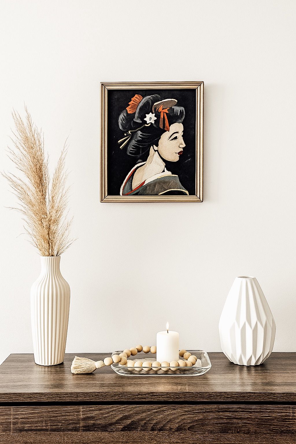 Vintage Geisha Paint by Number Velvet Framed Wall Art Asian Woman Japanese Geiko Geigi