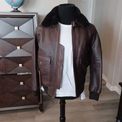 Satchel And Page Leather Bomber Jacket, Size Small
