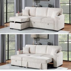 $369.     2-PCConvertible Sectional  Sleeper Sofa W/ Cupholder Sofa Storage & USB Ports  89”x 59”X36”H