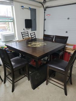 Dark Wood Counter Height Dining Table with 6 Chairs