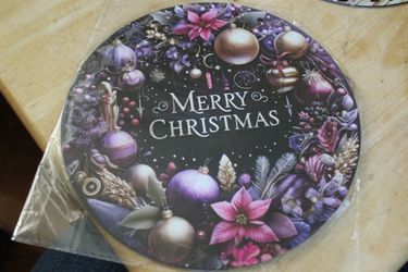 Round Purple Wreath 8" Wood Sign