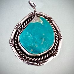 Mexico Navajo Natural Gray In The Blue Turquoise Sterling Silver Pendant