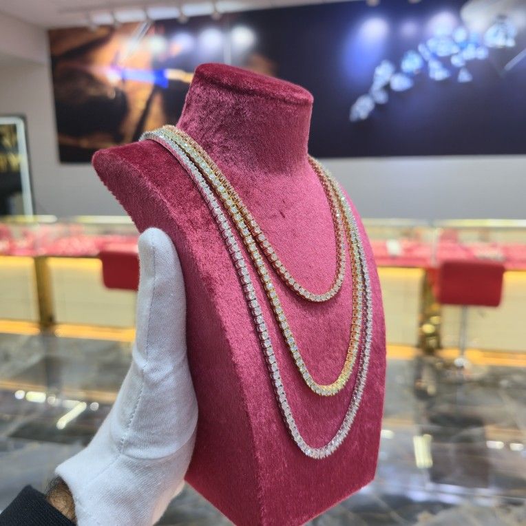 💎 3mm Moissanite Tennis Chain – 14.7 CTW | Silver, Yellow & Rose | All Sizes | Jewelry Palace