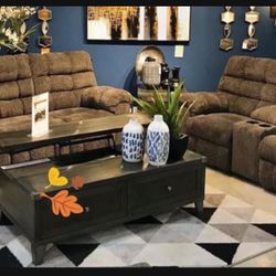 Acieona 2 Piece Chocolate Living Room Set 🔥 Reclining Sofa  & Loveseat With  Console 🔥 Brand New 👍