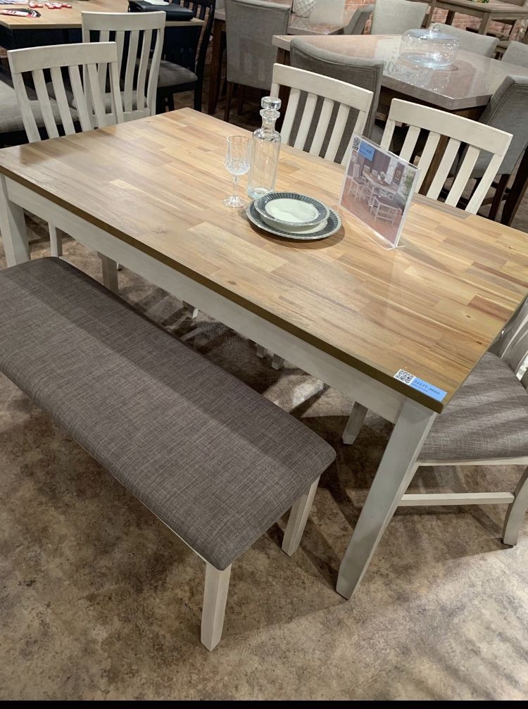 Nina White/Brown Dining Set