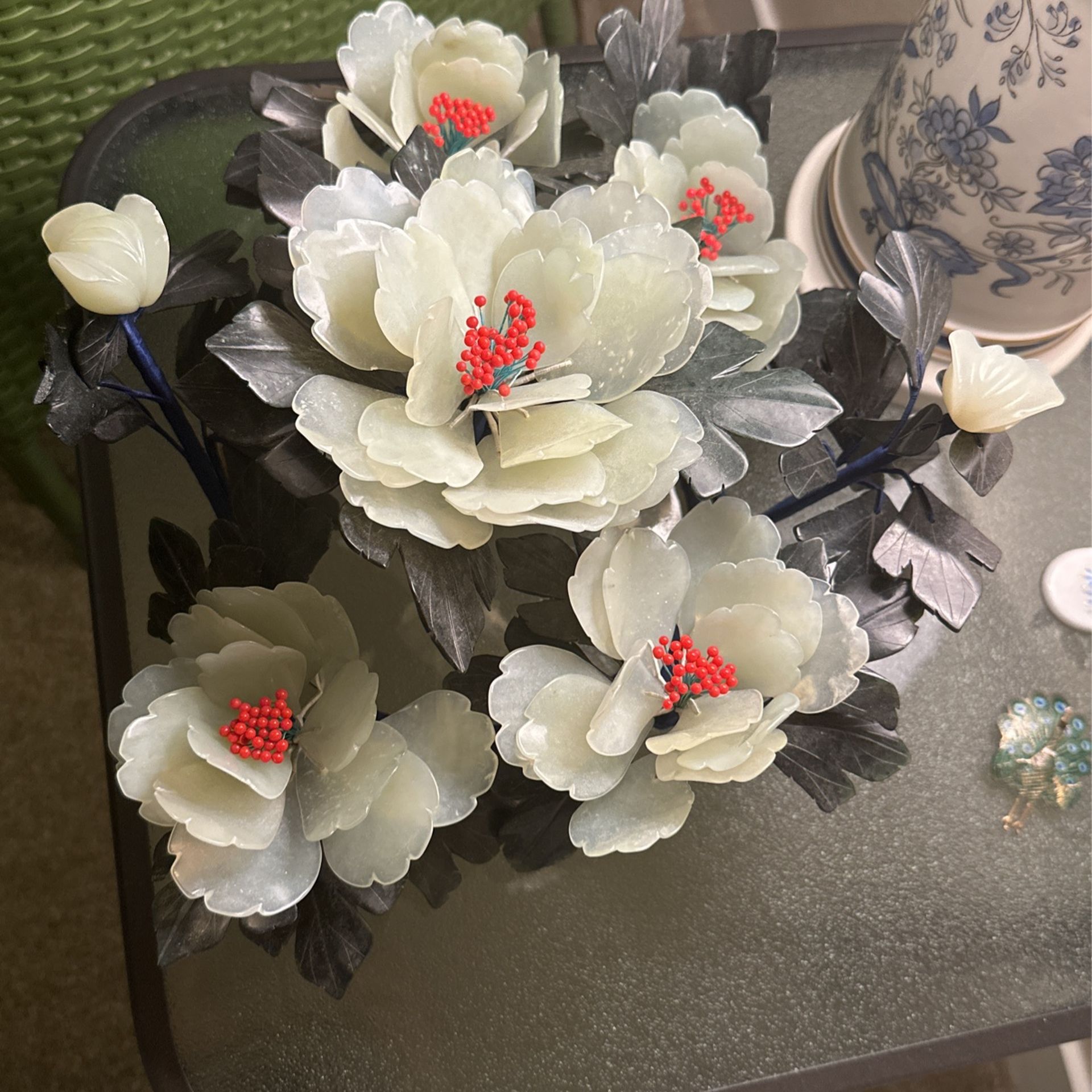 Antique Vintage Chinese Jade Flower Arrangement Decor