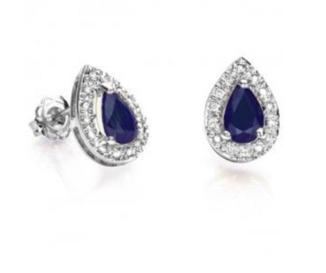 14k White Gold Diamond And Sapphire Earrings 