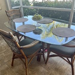 Rattan, Dining Table And 4 Chairs