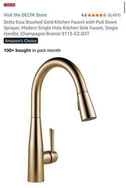 Delta Essa Brushed Gold Kitchen Faucet with Pull Down Sprayer, Modern Single Hole Kitchen Sink Faucet, Single Handle, Champagne Bronze 9113-CZ-DST