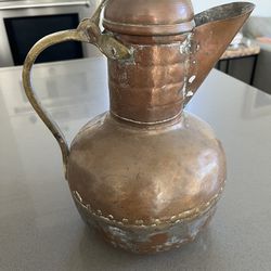 Antique Middle Eastern Copper And Brass Pitcher Kettle
