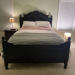 Queen Bed 100% Wooden, With brand New Queen Mattress , And Side table