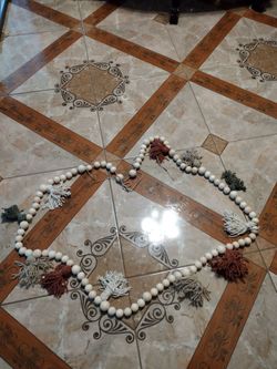 Wood Bead Garland,Wooden Beads with Tassels,Farmhouse Beads Rustic 90 in length