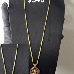 Cadena Modelo Franco. Dije De San Lázaro. Oro 10 Original Italiana. 