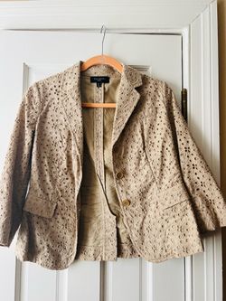 Talbots Petites Neutral Khaki Eyelet Blazer / Jacket