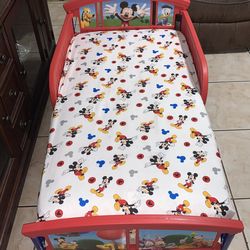 Disney Mickey Mouse Plastic Toddler Bed with Mattress and Sheet