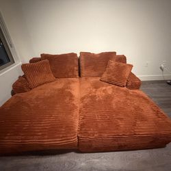 Modern Oversized Chaise Lounge Sofa – Super Comfortable – Rust/Orange