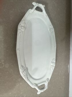 White Ceramic Oval Serving Tray with Handles