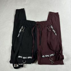 Women’s Two-Tone Cargo Jogger Pants Black Burgundy Y2K Utility Streetwear