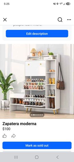White Modern Shoe Cabinet with Storage