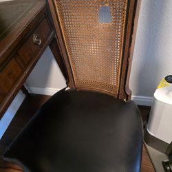 Vintage Wood Secretary Desk with Glass Hutch & Matching Chair