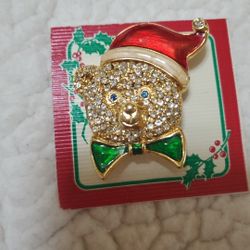 Vintage  Christmas Bear Brooch Pin 