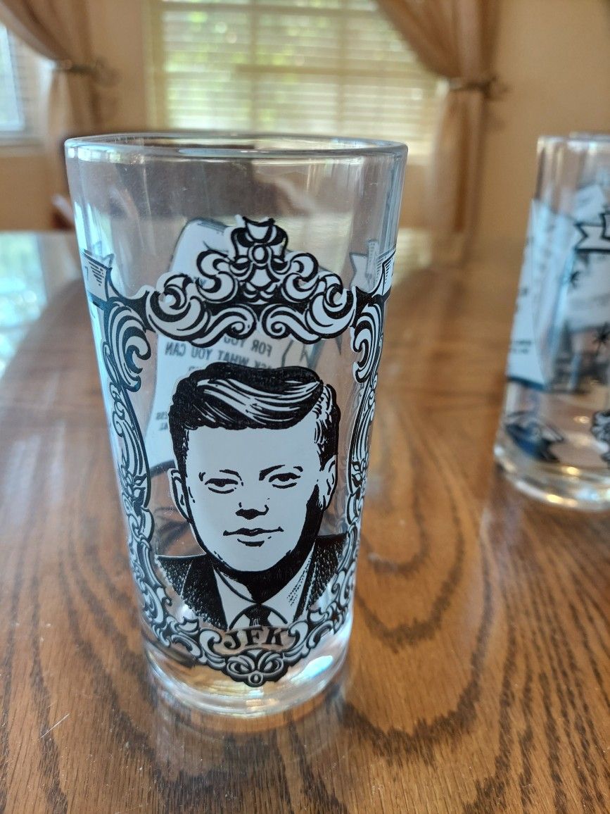 SET OF 3 JFK John F Kennedy 1961 Inaugural Speech Glass Tumbler Amtsfield