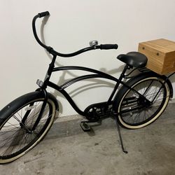 MUST GO…ELECTRA BEACH CRUISER - MATTE BLACK STEP OVER WITH LUGGAGE RACK & CUSTOM WINE BOX BASKET