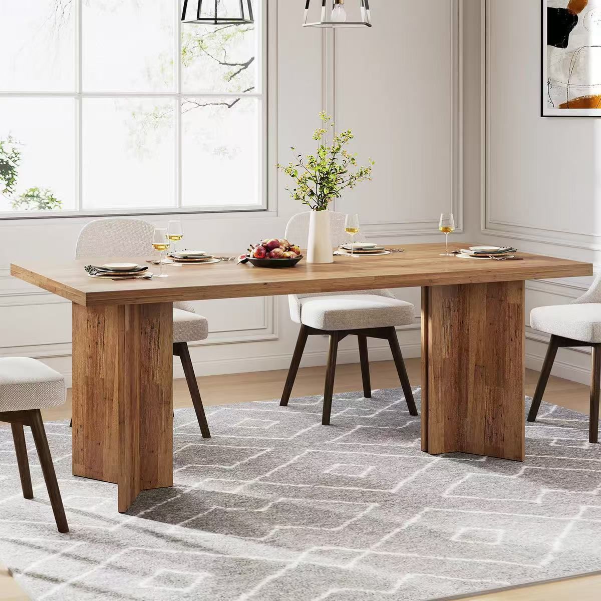 63" Dining Table, Farmhouse Kitchen Table With Large Tabletop For 4-6
