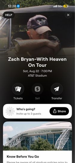 Zach Bryan Tickets - 3 Seats - CLUB LEVEL - 8/22